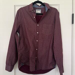 Express Men's Burgundy Patterned Shirt, Size M